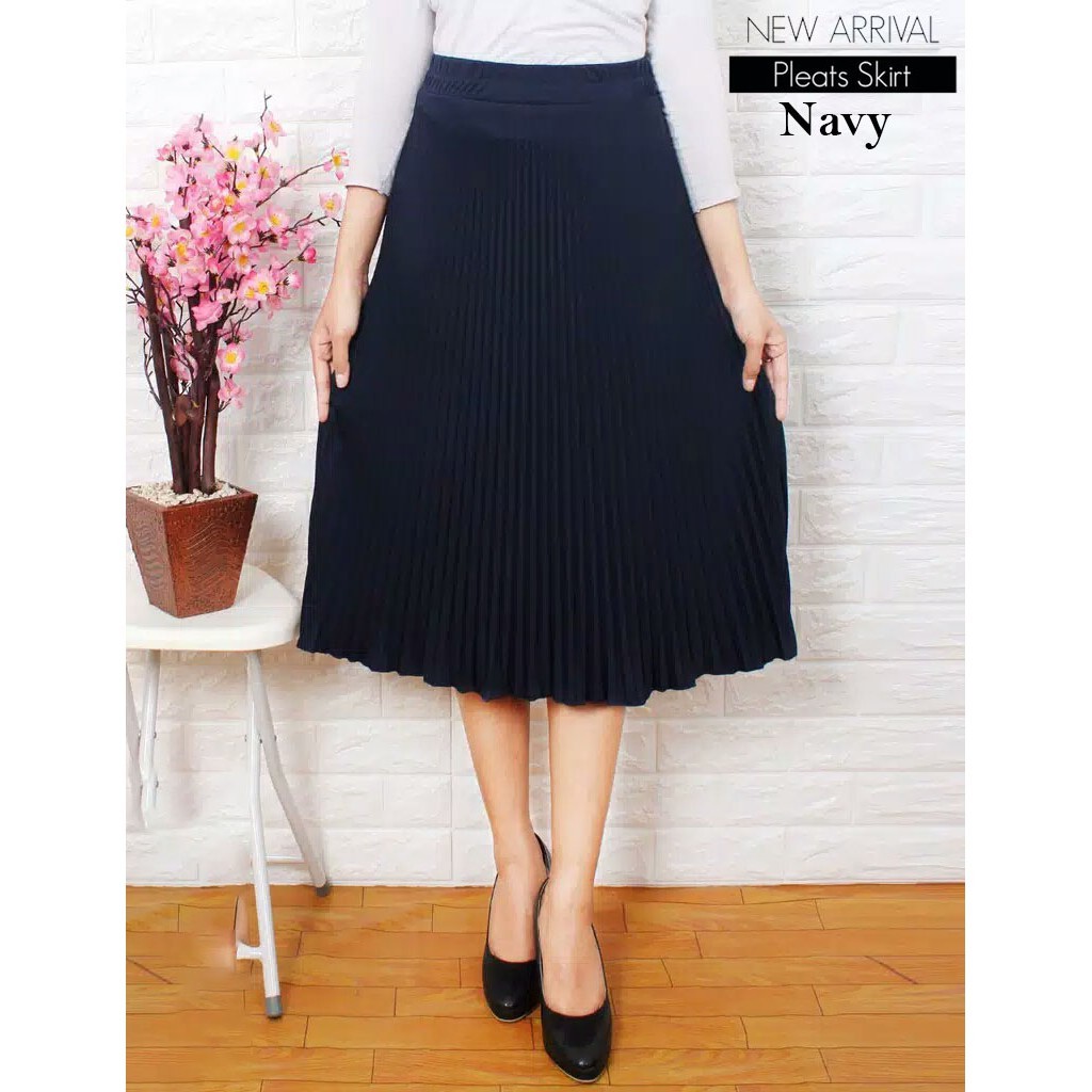 Rok plisket selutut - Rok wanita pleated skirt 1/4