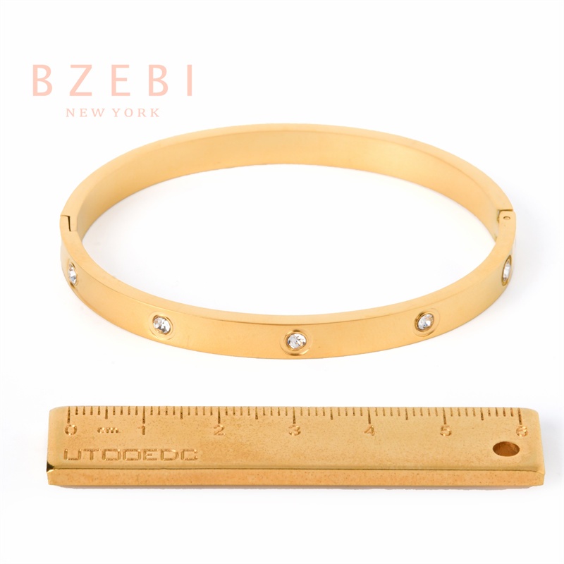 Bzebi Gelang Bangle Titanium Steel Hias Berlian Imitasi Warna Rose Gold / Silver 994