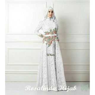 Gamis Muslim Model Terbaru Tren Lebaran 2021 Rosalinda Maxy Brukat Hijab White Putih 58bin Shopee Indonesia