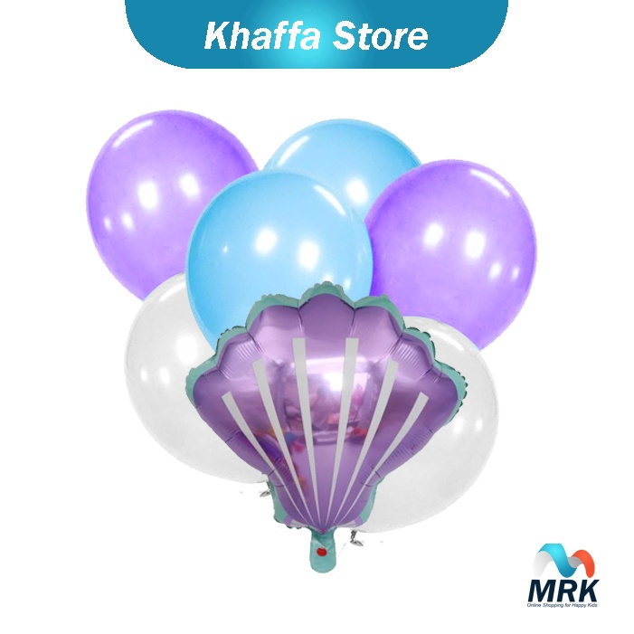7 Pcs Paket Balon Ulang Tahun Set Kerang Tema Laut