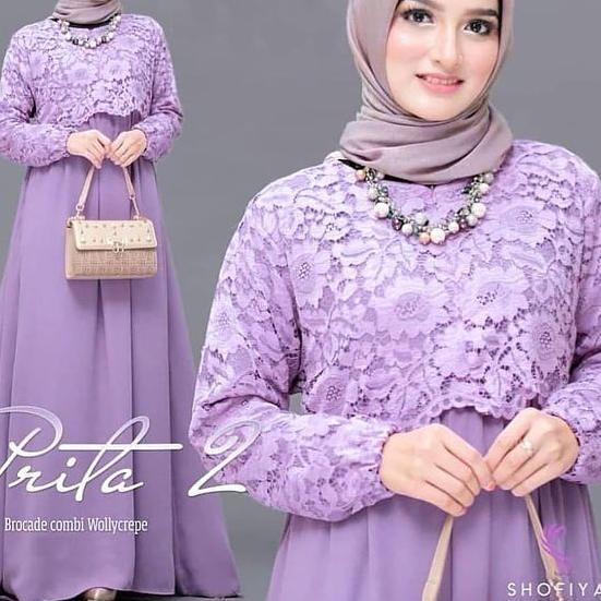 ➭ GAMIS BRUKAT PRITA KOMBINASI MOSCREPE / Gamis brokat busui/bumil muslimah wear masa kini ✹