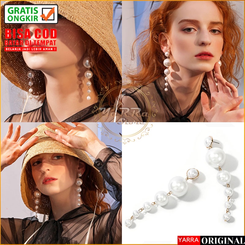 ANTING WANITA KOREA PANJANG MUTIARA PEARL GIWANG ANTING TUSUK EARRINGS TITANIUM FASHION KOREA IMPORT
