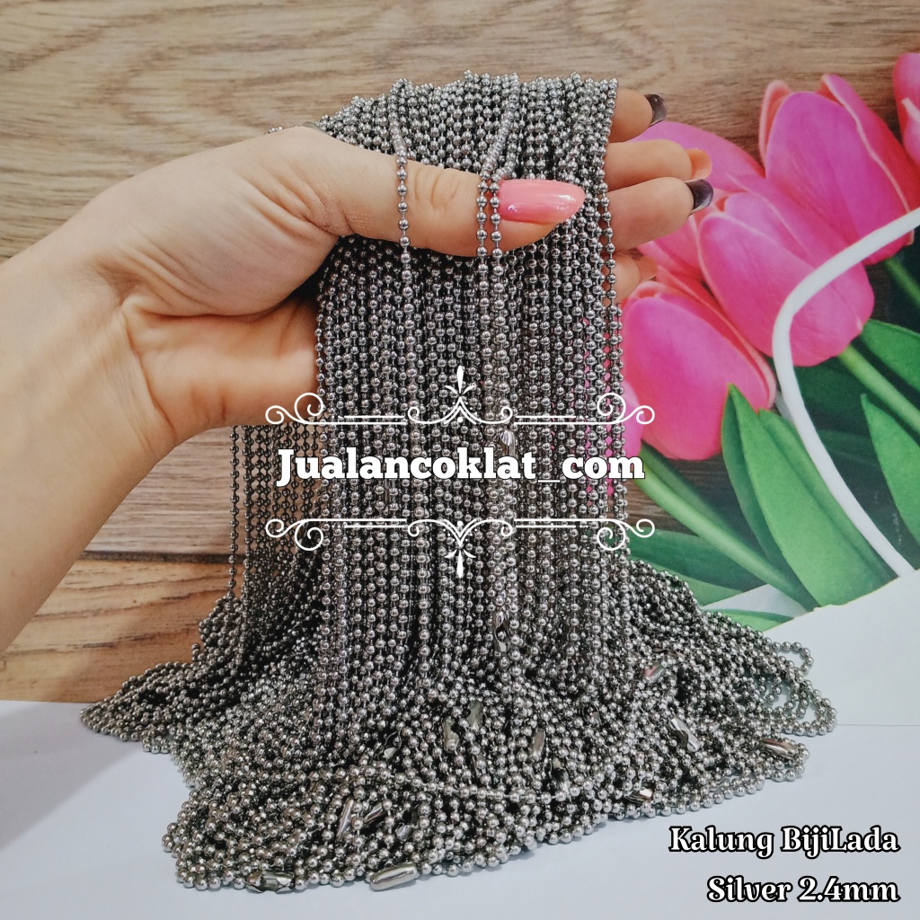 [ 75cm ] Bola / Biji Lada Silver / Putih rantai kalung titanium stainless 304 bijilada bambu aksesor