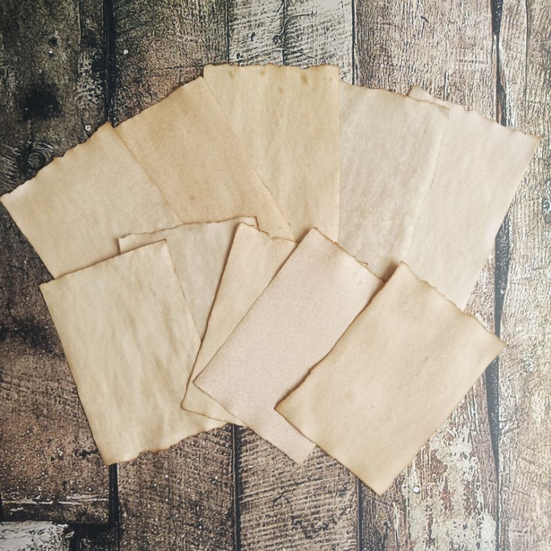 Vintage old paper - tea dyed paper untuk scrapbook journaling tool-A6 bercak gerigi (5)