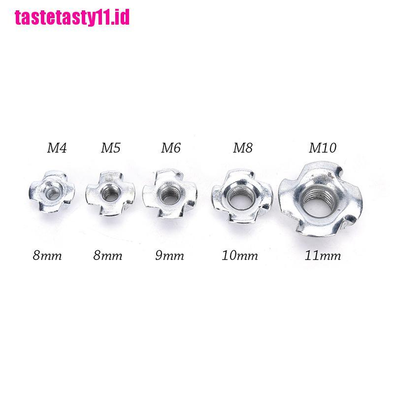 10 Pcs T Nut Insert M4 / M5 / M6 / M8 / M10 Empat Cabang Bahan Zinc Untuk Furniture Kayu