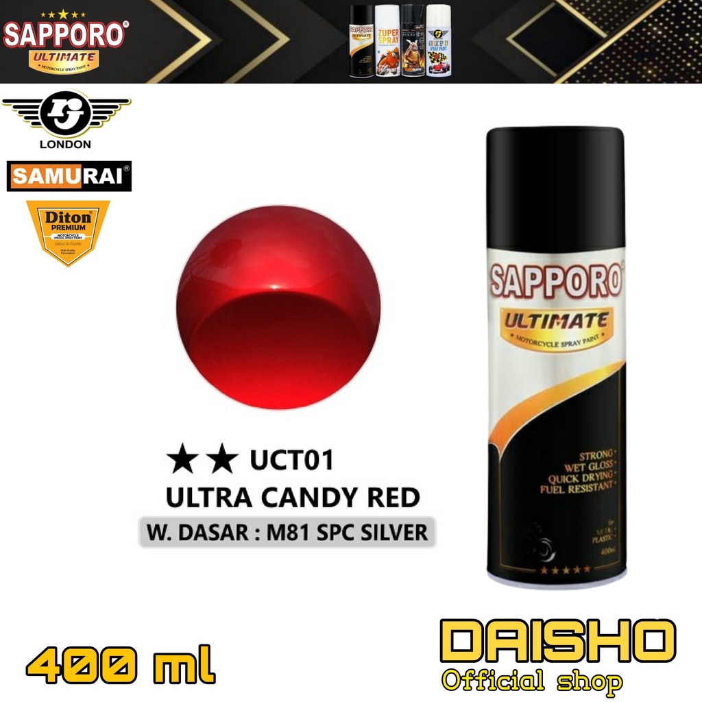 SAPPORO ULTIMATE UTC01** ULTRA CANDY RED MERAH 400ml CAT SEMPROT SPRAY PAINT PILOX PILOK