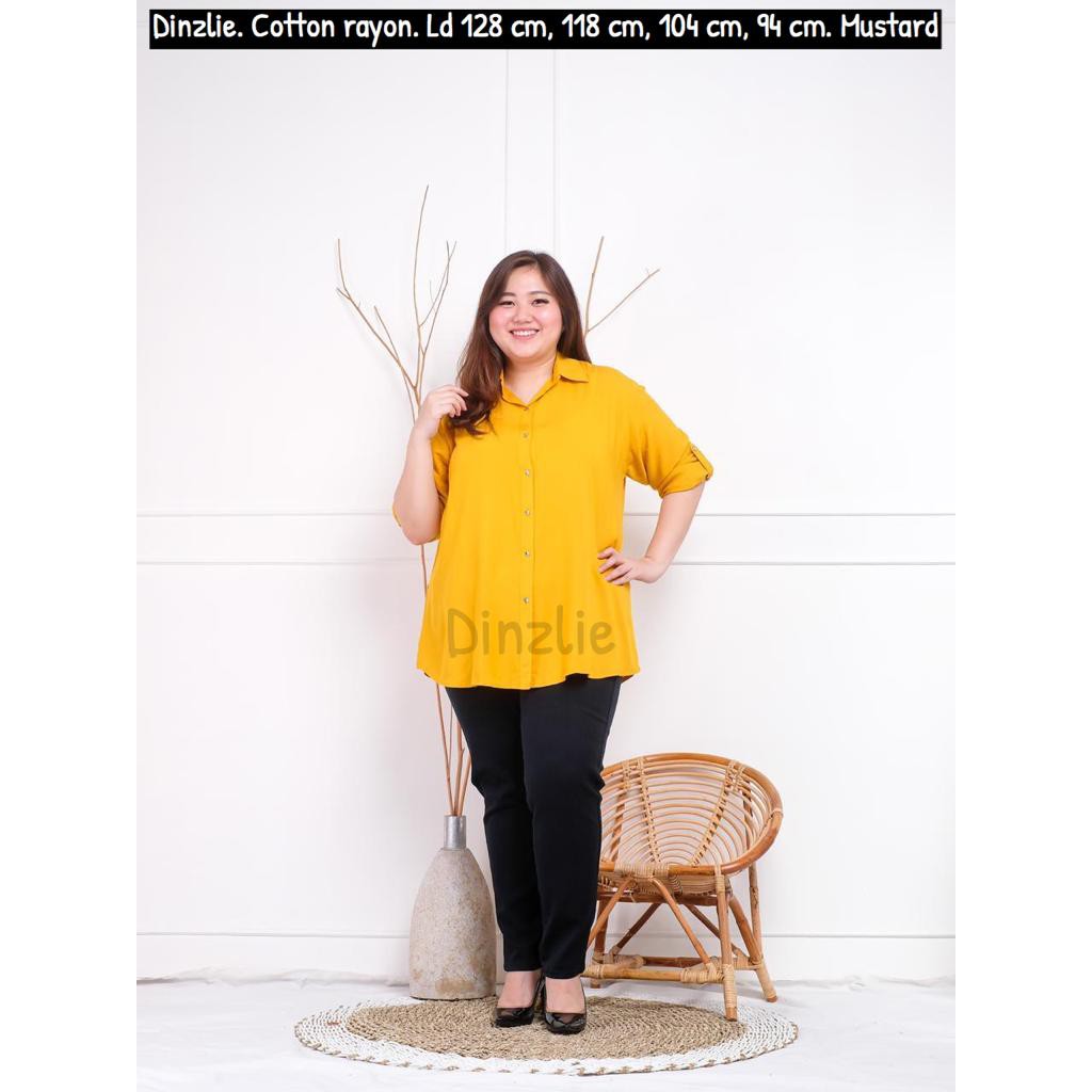 ATASAN KEMEJA BASIC POLOS WANITA JUMBO BIGSIZE KATUN RAYON XXXL XXL XL L M S WARNA KUNING MUSTARD