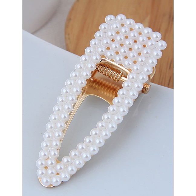 LRC Jepit Rambut Fashion Gold Imitation Pearl Small Flower Hairpin (double Heart) A58191