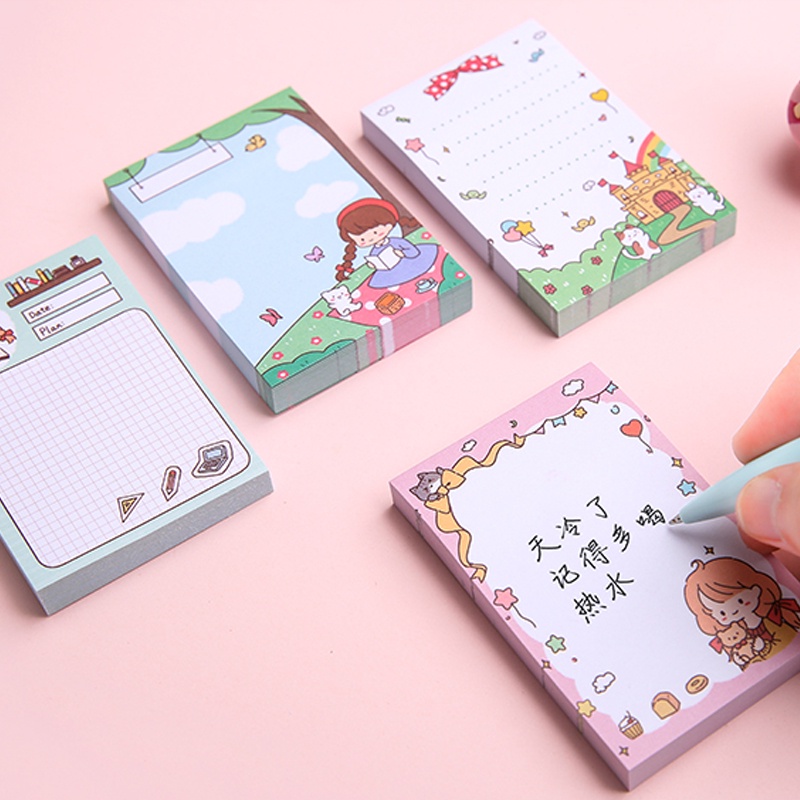 100 Sheets Korean Cartoon Sticky Notes Student Message Note Book Office Guestbook