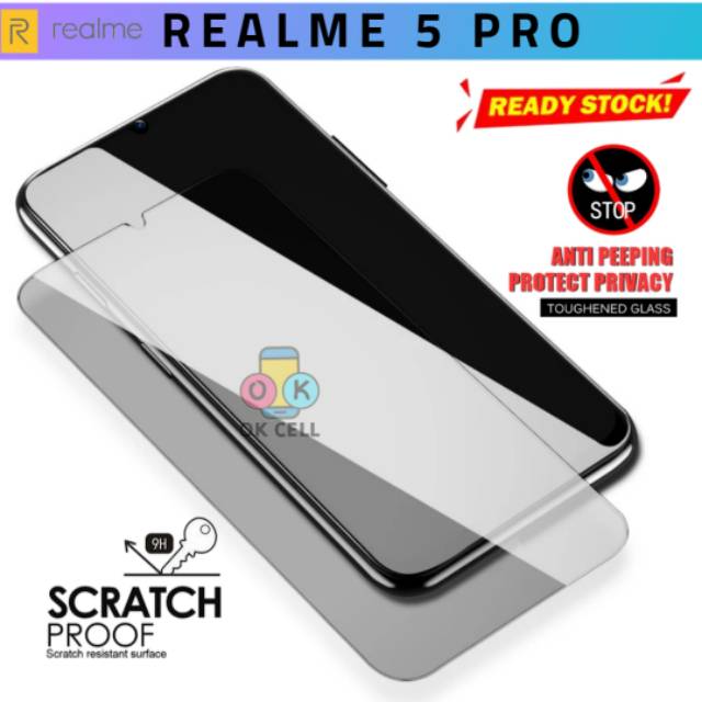 REALME 5 PRO Tempered Glass Anti Spy Full Layar - TG Anti Gores Spy Realme 5Pro Full Screen Premium