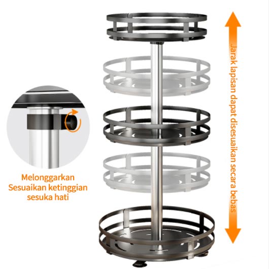 Rak Bumbu Putar Berputar 360 Derajat Rak Bumbu Dapur Stainless Rotate Kitchen Spice Rack Organizer