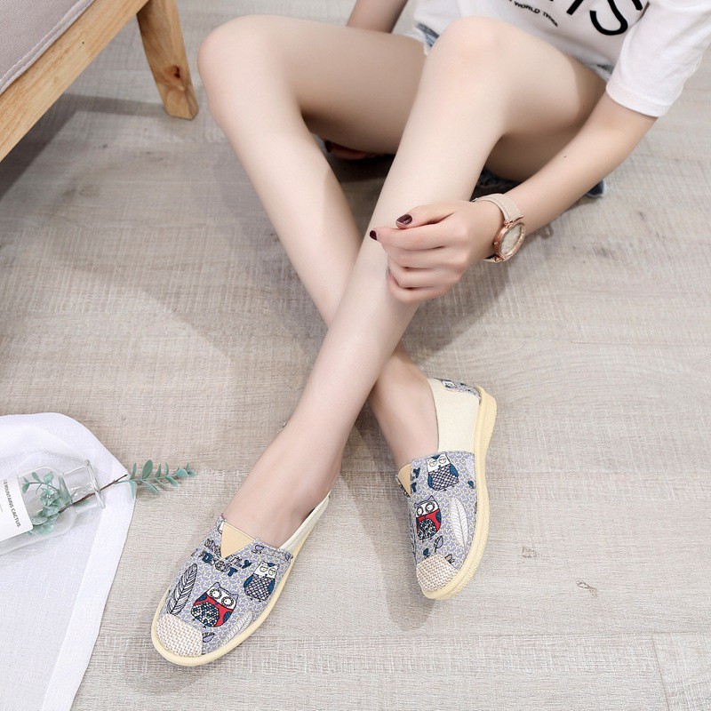 MOGYMOGY SHS007 Sepatu Flatshoes Bahan Katun Motif Pansus Shoes Woman Fashion Casual Korea Style  kode A-H