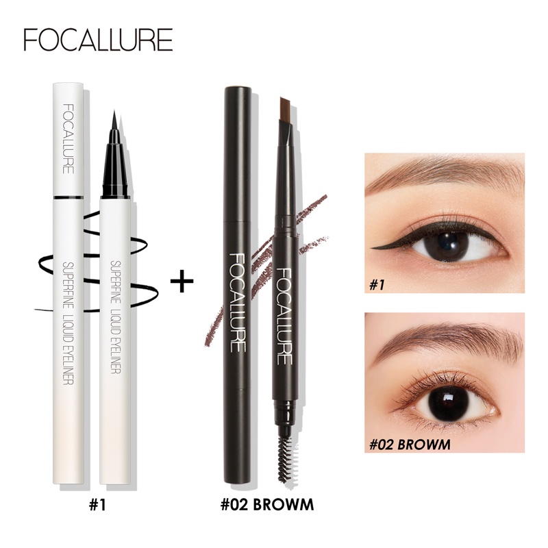 FOCALLURE Black eyeliner + waterproof eyebrow pencil keep 24 hours 2pcs eye makeup