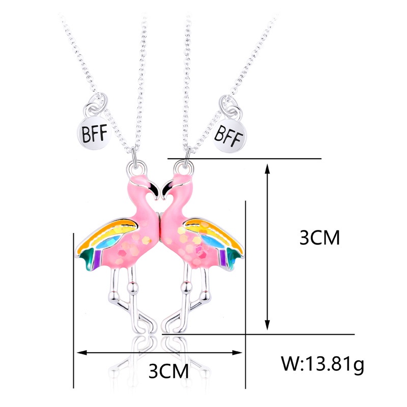 Fancyqube 2pcs Kalung Rantai Dengan Liontin Bentuk Flamingo Untuk Pesta Pertunangan