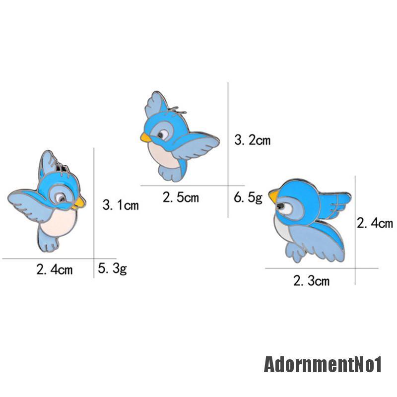 (Adornmentno1) 3pcs / Set Bros Pin Enamel Bentuk Burung Warna Biru Untuk Aksesoris Jaket / Kemeja