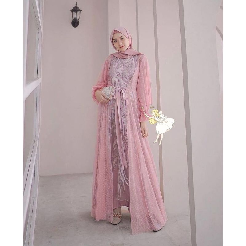 MAXI BRUKAT OUTER TILE MUTIARA GAMIS PESTA BROKAT TILE DOT DRESS JUMBO VELVET TILE DOT BRUKAT DRESS 