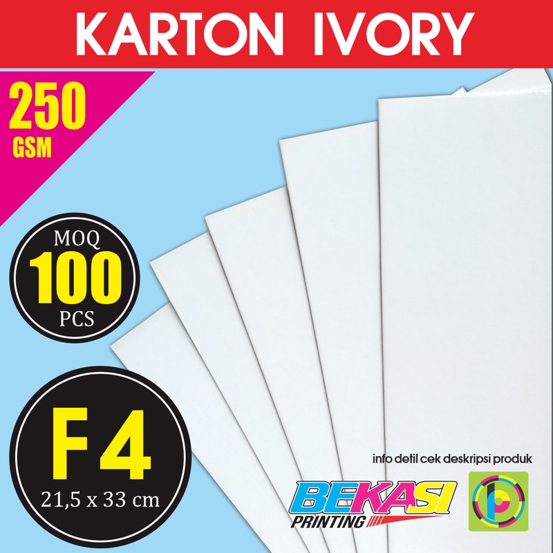 

Karton Carton IVORY 250 GSM Ukuran F4 21.5x33 cm isi 100 Lembar