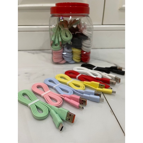 ISI 50 Pcs Kabel Data Toplesan Macaron MICRO/TYPE C/IPH Murah Fast Charging