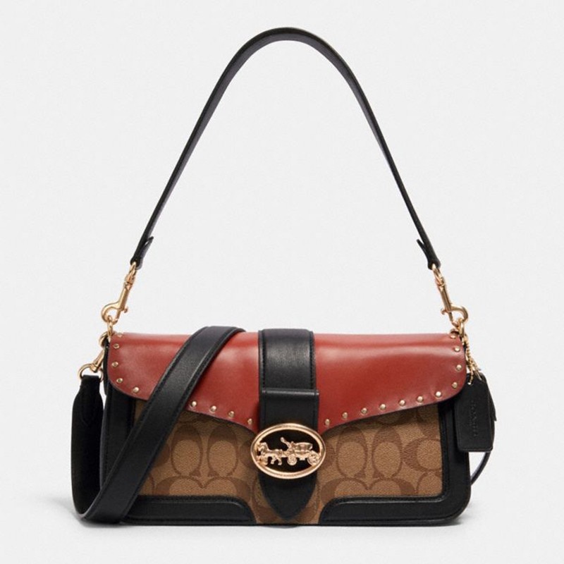 [Instant/Same Day]New Coach 5605  Women's Bag Georgie Series Color-blocking Bacchus Bag Shoulder Bag Diagonal Bag Handbag     jsb