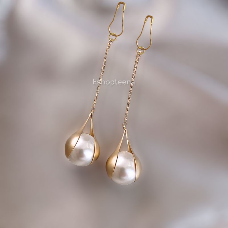 A16 Anting hijab juntai gold bola pearl_anting jilbab