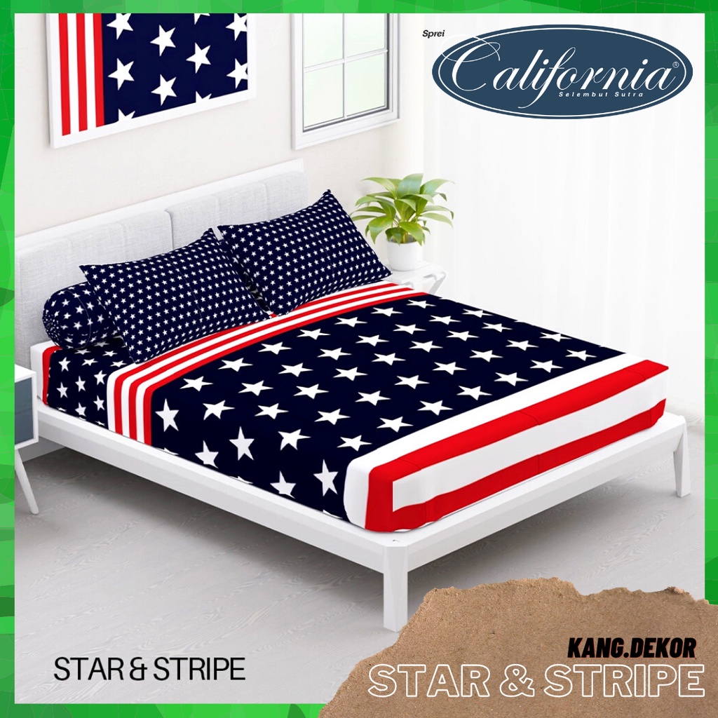 SPREI CALIFORNIA MOTIF STAR & STRIPE QUEEN KING SINGLE SIZE 160X200 180X200 120X200 SPREI NO 1 2 3 M