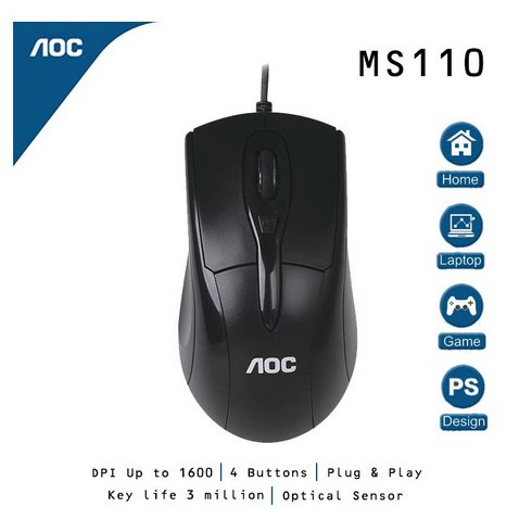 AOC MS110 Mouse Office Gaming USB-1600 DPI