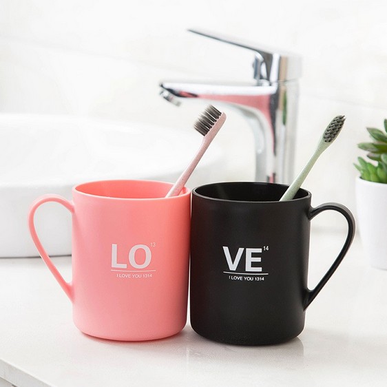 GELAS CANTIK LOVE - GELAS COUPLE BLACK PINK MUG PLASTIK