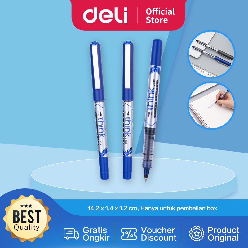 

Deli Roller Pen / Pulpen Biru Tidak Beracun Indikator Tinta 12pcs/Box EQ20030