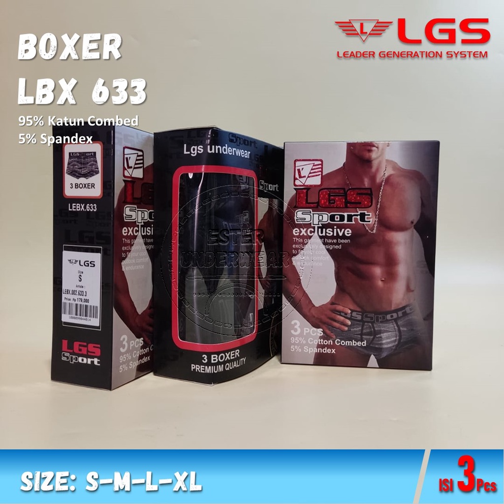 Celana Boxer Pria LGS 633 Isi 3Pcs |Boxer Pria Lgs Sport