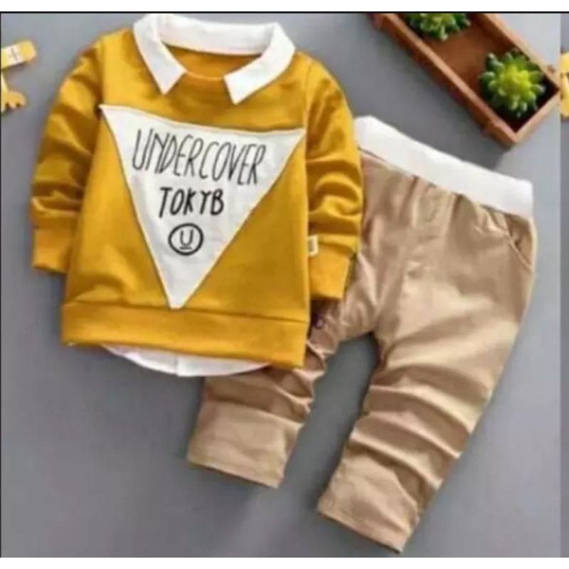 setelan sweater kerah combinasi undercover anak 1-5 thn