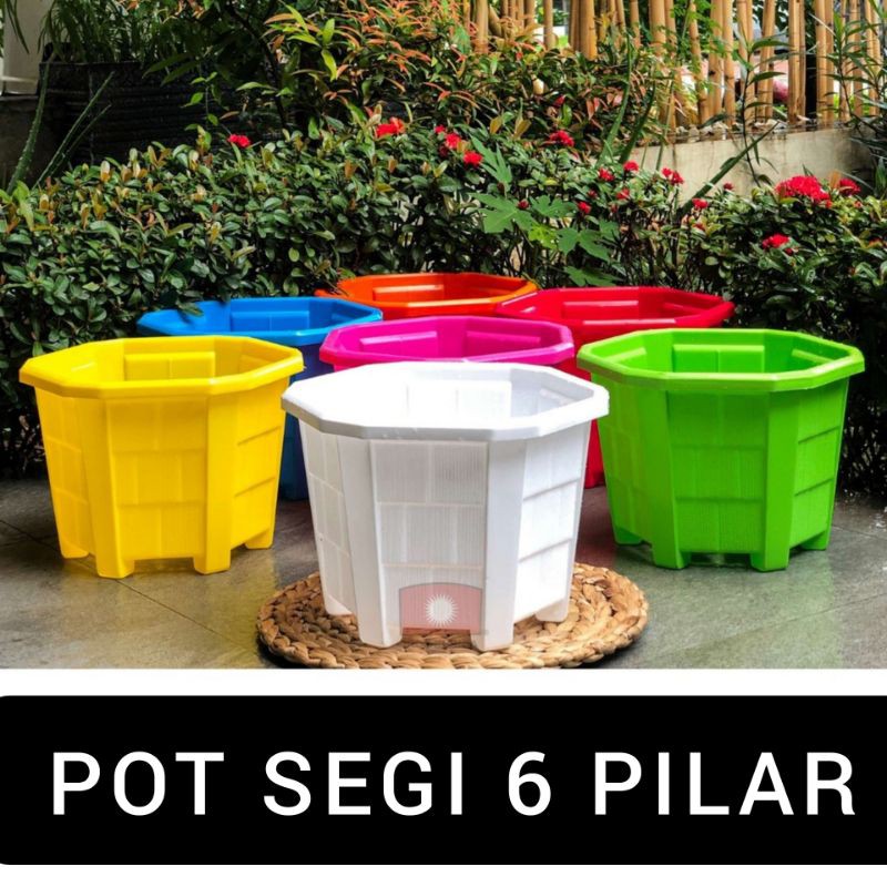 Pot Bunga Tanaman SEGI 6 PILAR 20CM WARNA