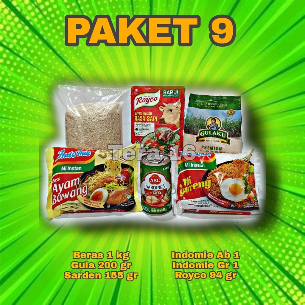 paket 9 / beras / gula / sarden / indomie /royco/ paket sembako murah