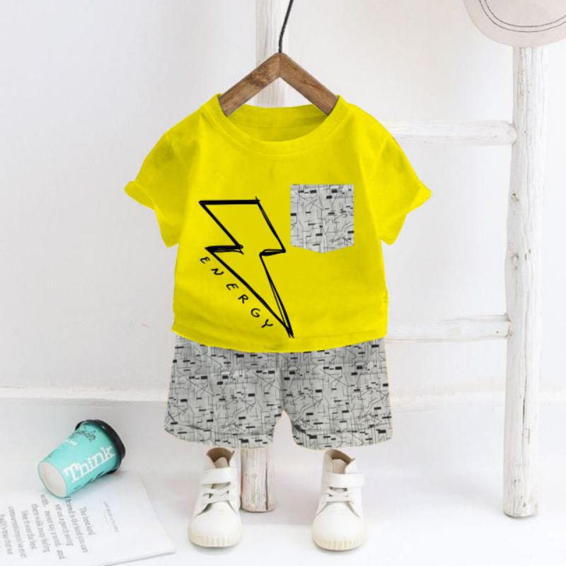 SETELAN ANAK MURAH / SETELAN ANAK COWOK MURAH / SETELAN ANAK LAKI MURAH / BAJU ANAK MURAH / SETELAN BERMAIN ANAK-KUNING