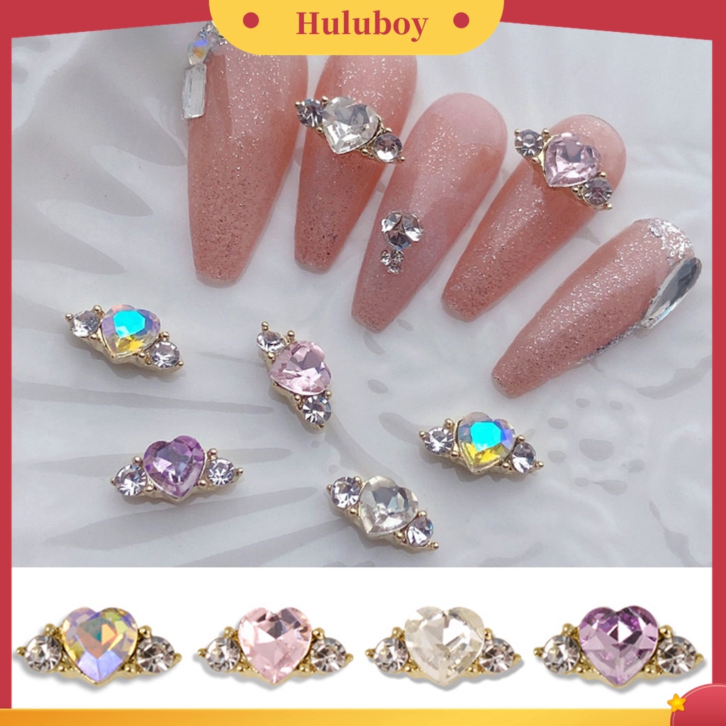 Huluboy Huluboy♡ 10 Pcs Aksesoris Perhiasan Berlian Imitasi Bentuk Hati Bahan Alloy Untuk Dekorasi Manicure Nail Art