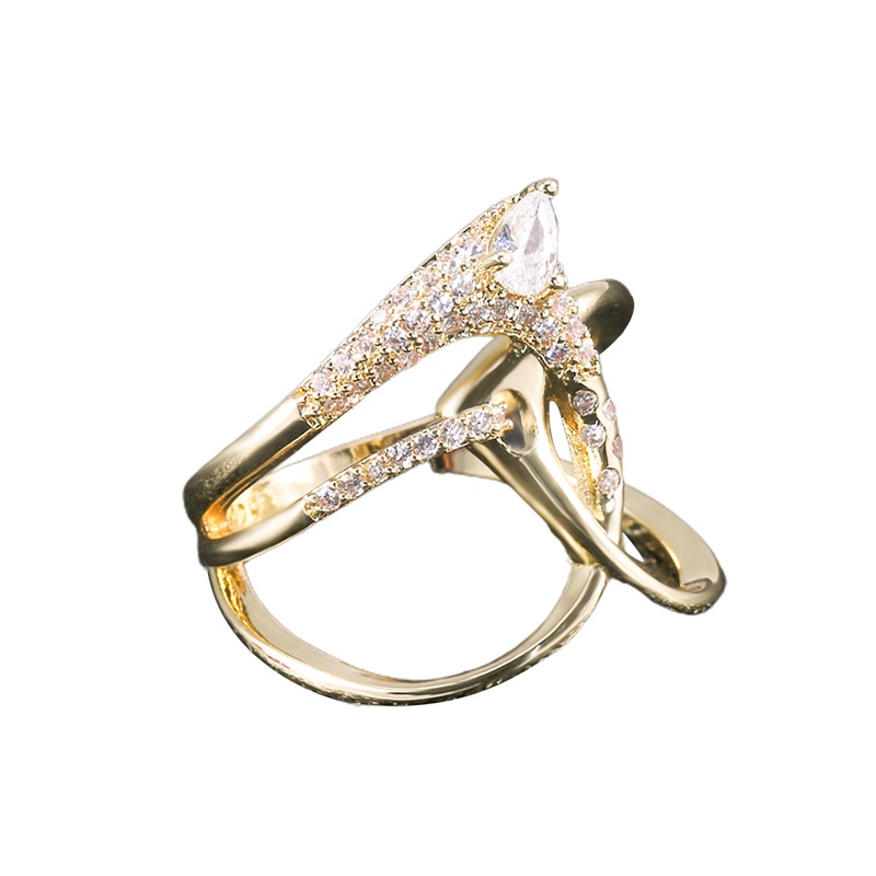 Perhiasan Cincin Bentuk Geometrik Warna Emas Bahan Zirkon Untuk Wanita