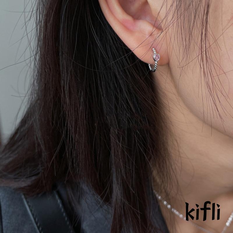 Anting Desain Twist Hati Bahan Zirkon Warna Pink Untuk Wanita