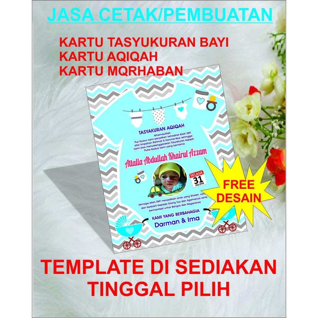 KARTU AQIQAH/KARTU UCAPAN/KARTU SNAK/KARTU NAMA BAYI