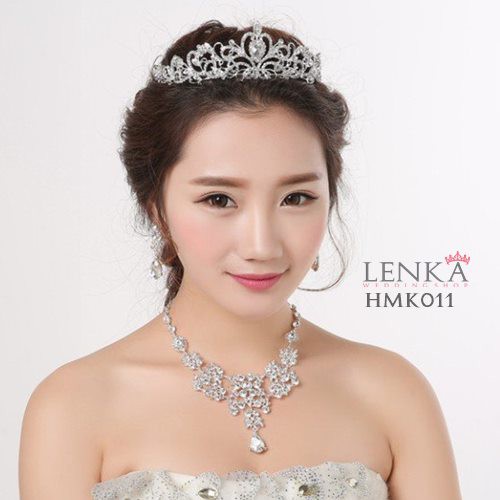 Paket Crown Kalung Anting Crystal l Aksesoris Royal Wedding Lenka - HMK011