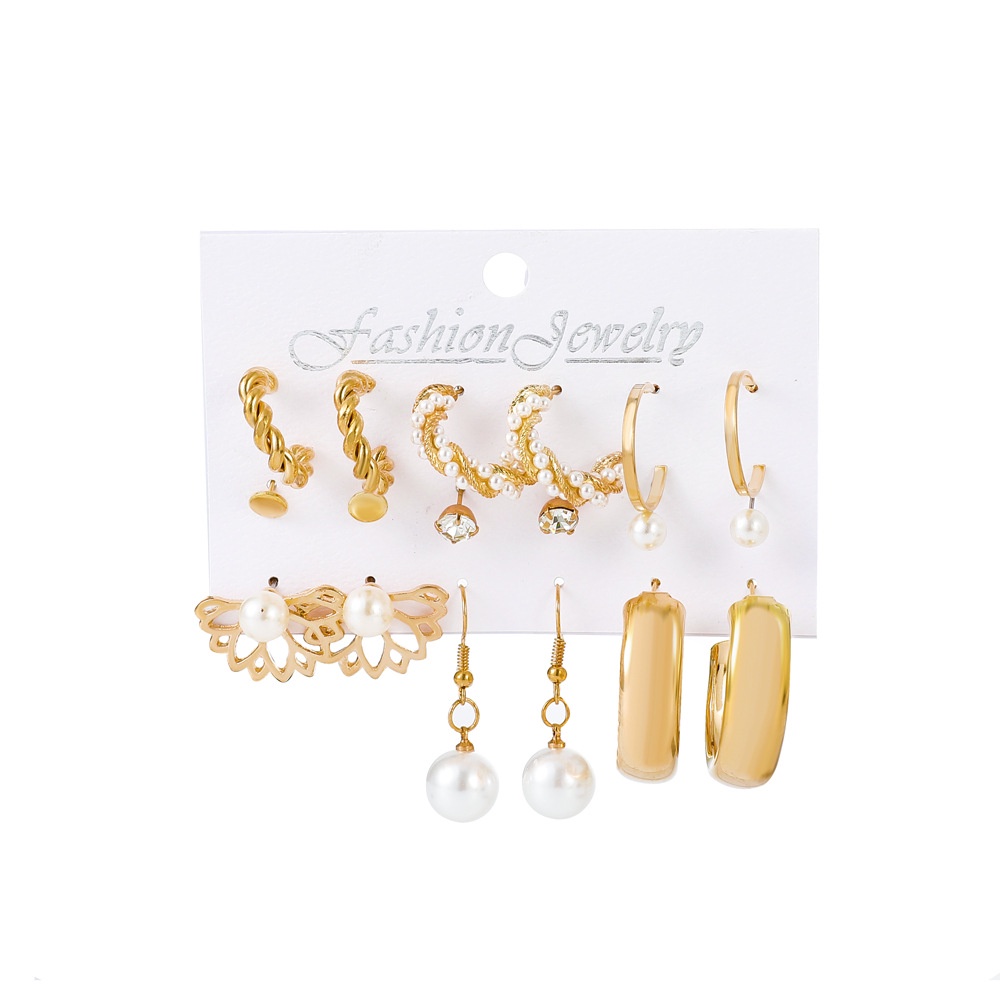 6pcs / set Anting hoop Bentuk Kupu-Kupu Geometris Aksen Mutiara Gaya retro Eropa Amerika Untuk Wanita butterfly