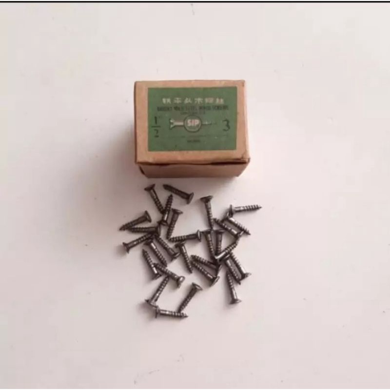 0Sekrup / Skrup Kayu ukuran 3 x 1/2" merk SIP kepala minus bright mild wood screws 1/2 3m