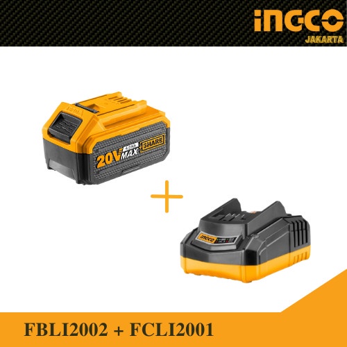 P20S Cordless Baterai 4.0AH &amp; Fast Charger 2.0 INGCO FCLI2001 FBLI2002