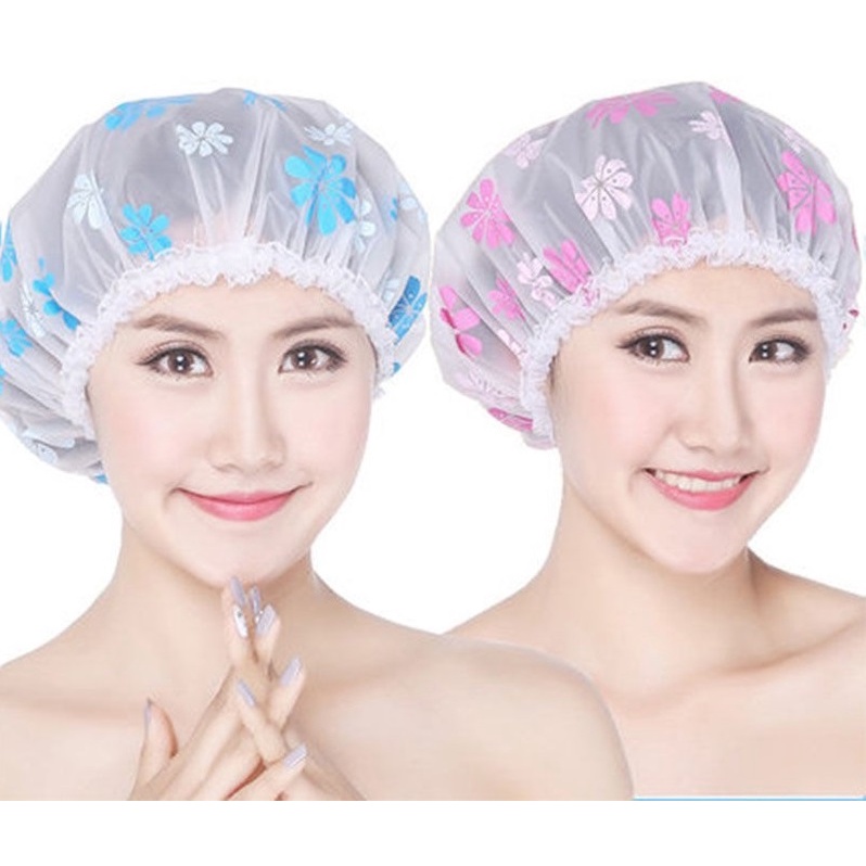 Topi Mandi Shower Cap Penutup Rambut Kepala Anti Air Tanpa Basah Dewasa Wanita Anak - anak Imut dan 