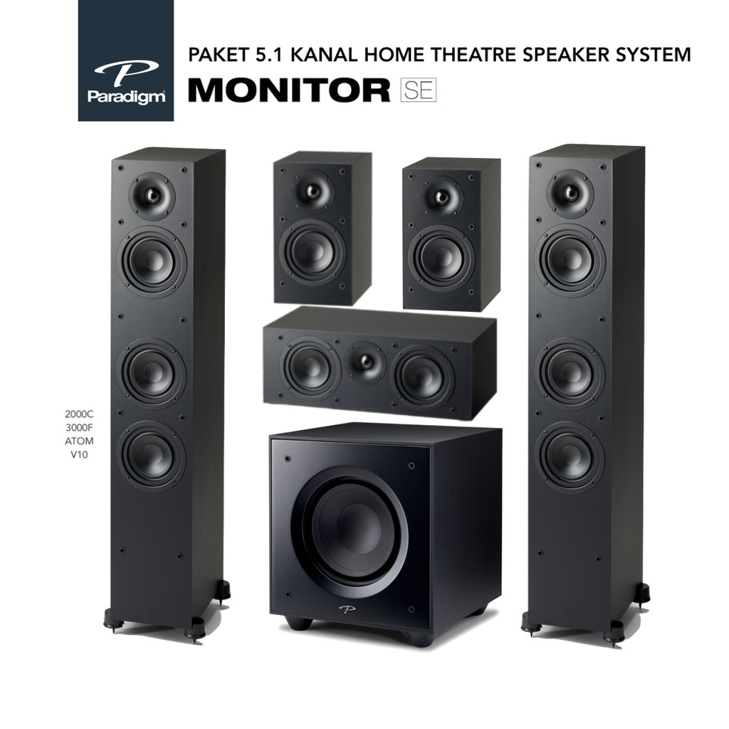Paket Paradigm 3000F Atom 2000C V10 5.1 kanal home theatre speaker