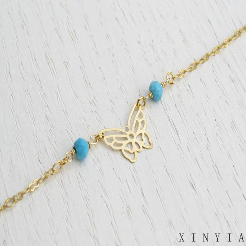 Xia.id Gelang Kaki Wanita Desain Manik Butterfly Metal Simple