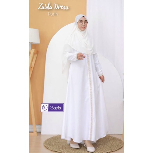 zaida dress putih katun madina original sada hijab/ gamis original sada hijab