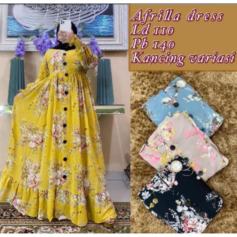 gamis ceruti motif bunga full kancing