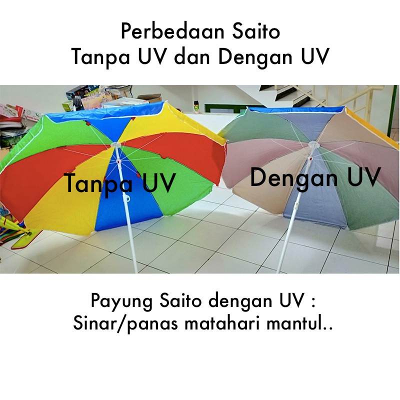 Payung Pantai UV Pelangi Taman Cafe Tenda Jualan Dagang Parasol Saito 220 cm - Free Packing Bubble Wrap dan Dus