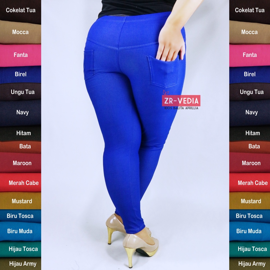 (DEWASA) Jegging JEANS KANTONG fit to XXL / Legging Stretch Ekspor Quality Celana Panjang Wanita Polos