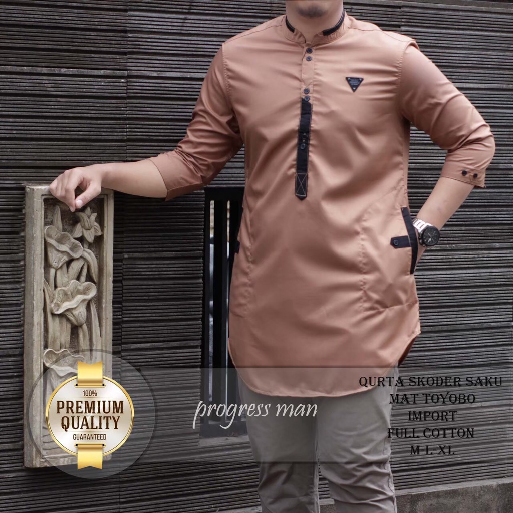baju Koko kurta lengan 3/4 ,baju Koko pria,fashion muslim pria,kurta pakistan-pangsi mocca