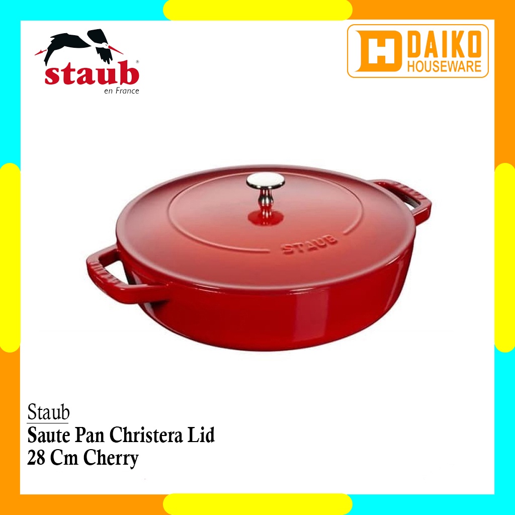 Panci Staub Round Saute Pan Chistera Lid 28Cm Cherry Cocok Untuk Sema Jenis Kompor Original Staub